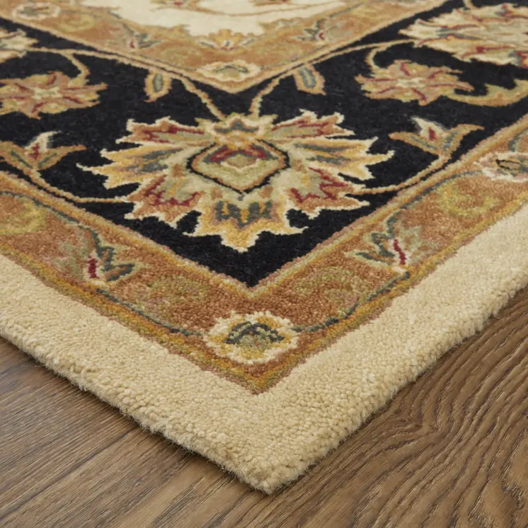 5' X 8' Tan Brown And Black Oriental Hand Tufted Area Rug