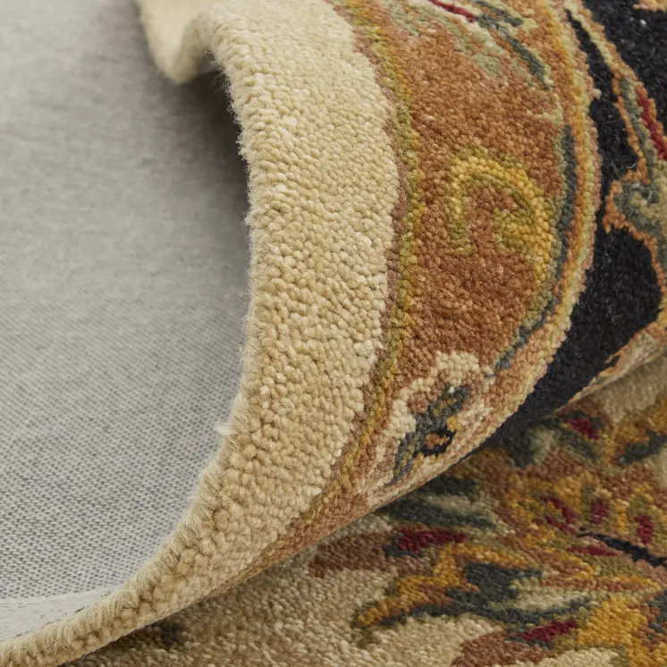 5' X 8' Tan Brown And Black Oriental Hand Tufted Area Rug