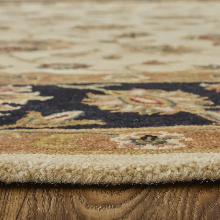 5' X 8' Tan Brown And Black Oriental Hand Tufted Area Rug