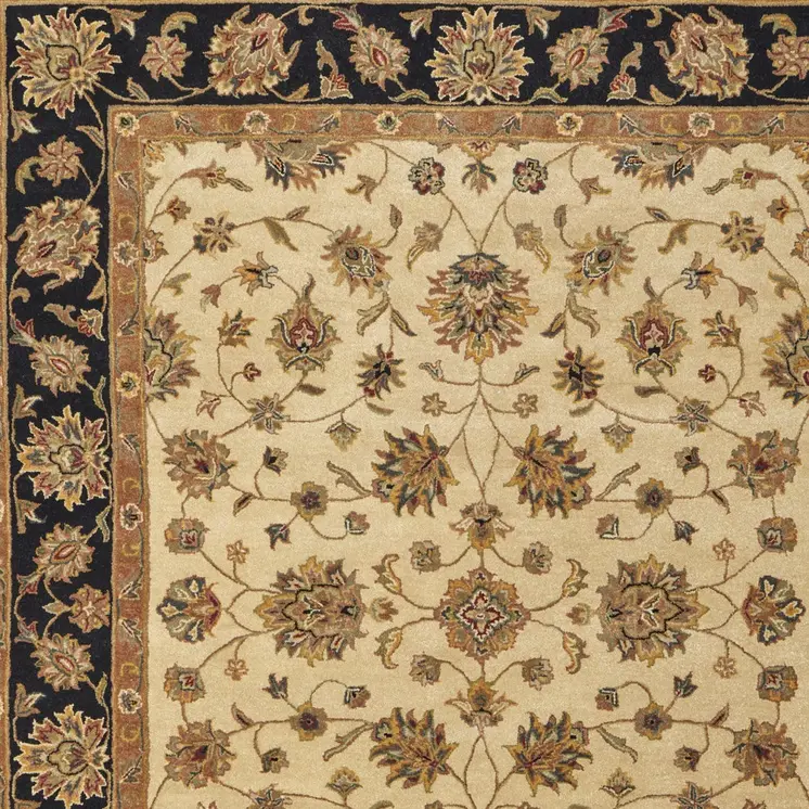 5' X 8' Tan Brown And Black Oriental Hand Tufted Area Rug