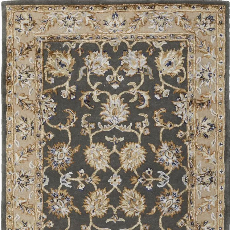 5' X 8' Taupe Tan And Ivory Floral Hand Tufted Area Rug