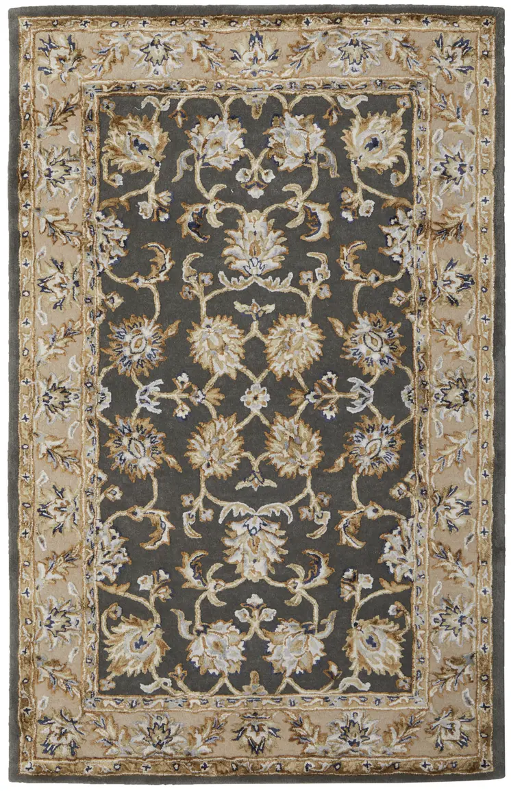 5' X 8' Taupe Tan And Ivory Floral Hand Tufted Area Rug