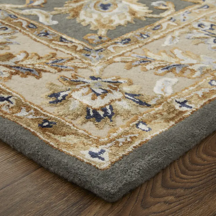 5' X 8' Taupe Tan And Ivory Floral Hand Tufted Area Rug