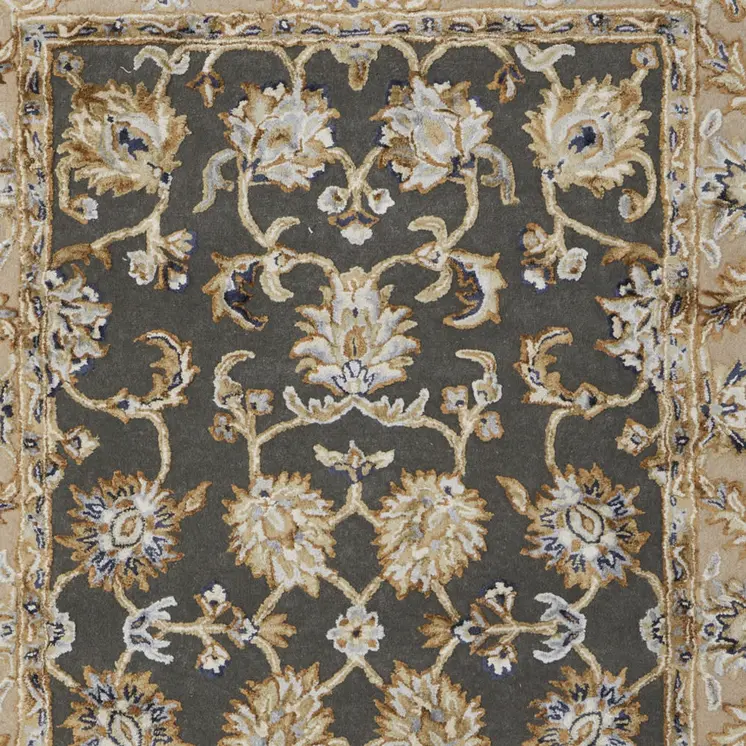 5' X 8' Taupe Tan And Ivory Floral Hand Tufted Area Rug