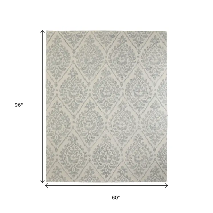 5' X 8' Ivory And Gray Floral Hand Tufted Area Rug