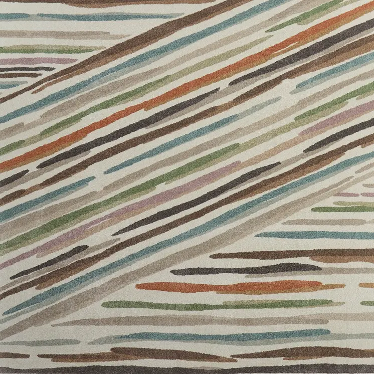 5' X 8' Ivory Brown And Blue Abstract Area Rug