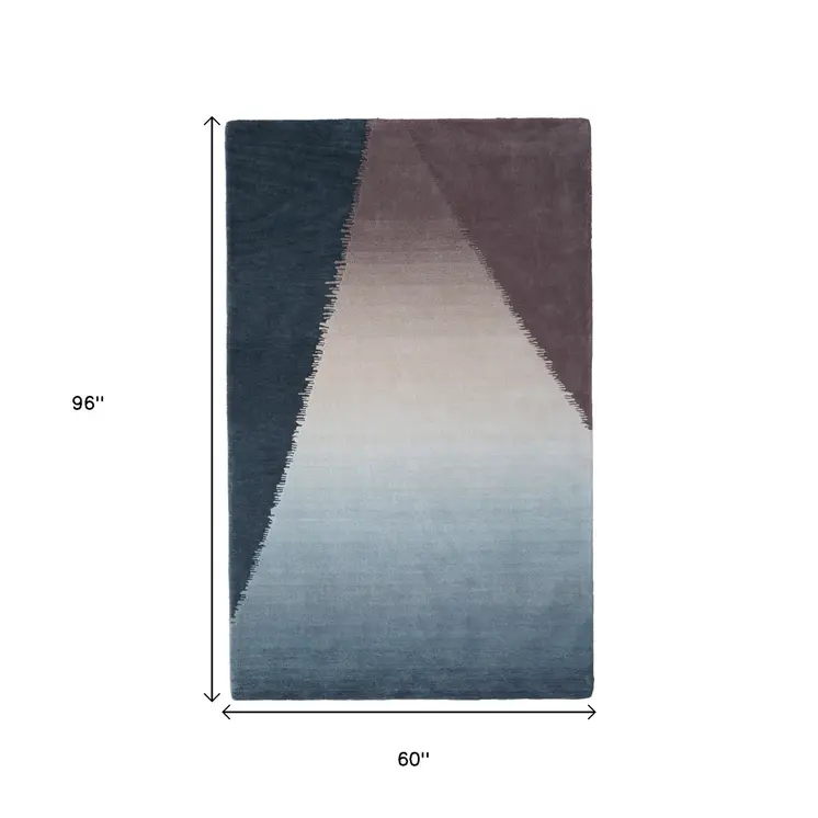 5' X 8' Taupe Blue And Tan Geometric Hand Tufted Area Rug