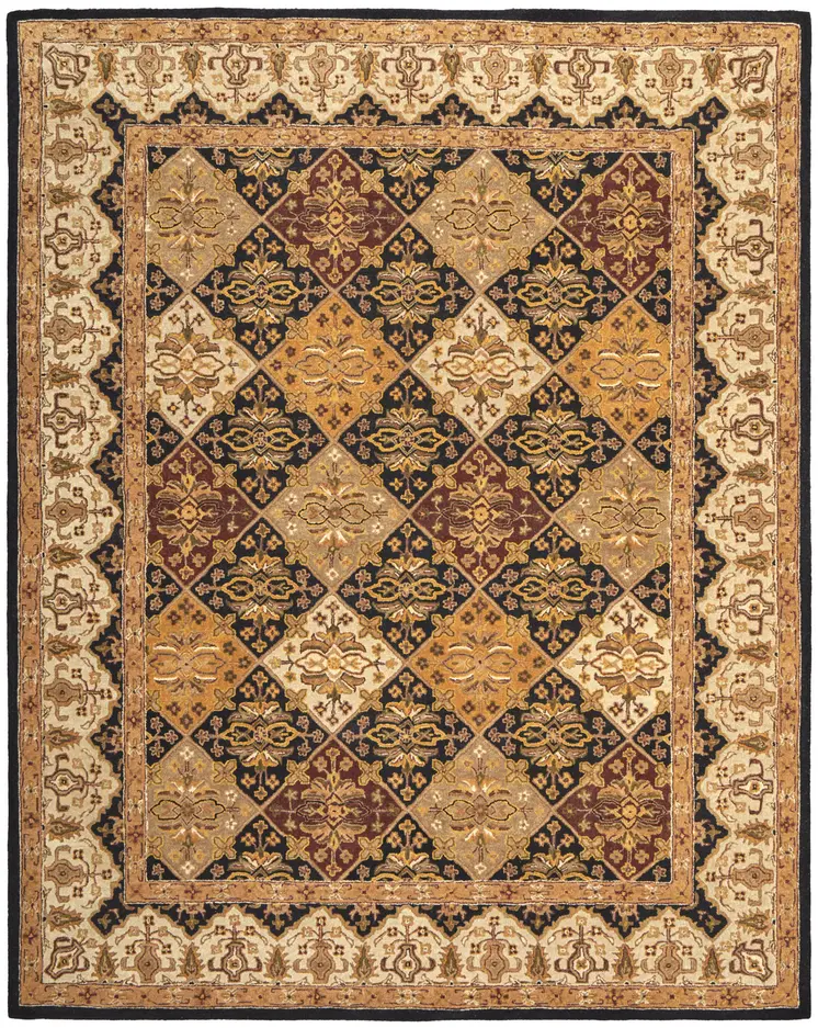 5' X 8' Gold Tan And Black Geometric Hand Tufted Area Rug