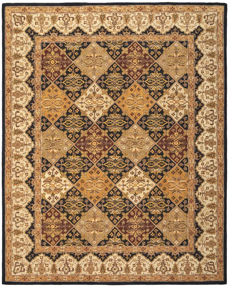 5' X 8' Gold Tan And Black Geometric Hand Tufted Area Rug