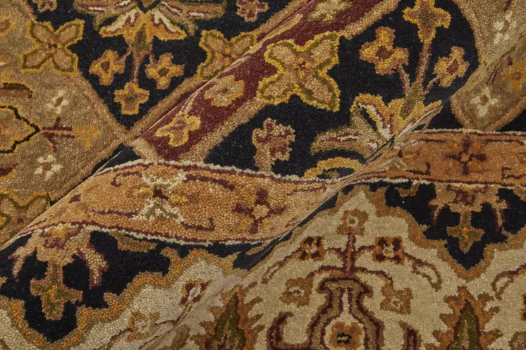 5' X 8' Gold Tan And Black Geometric Hand Tufted Area Rug