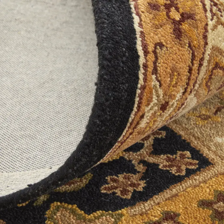 5' X 8' Gold Tan And Black Geometric Hand Tufted Area Rug