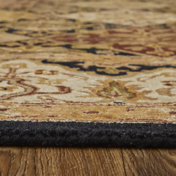 5' X 8' Gold Tan And Black Geometric Hand Tufted Area Rug