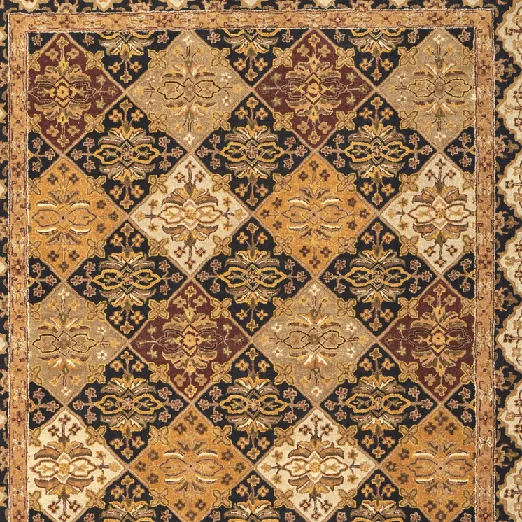 5' X 8' Gold Tan And Black Geometric Hand Tufted Area Rug