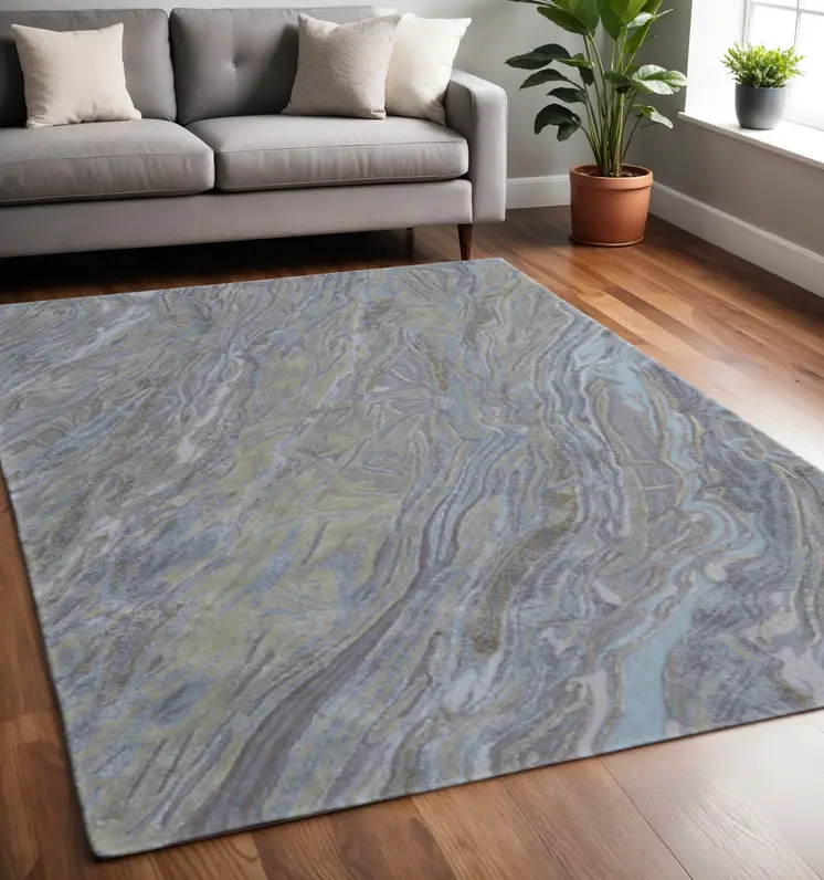 5' X 8' Blue Green And Gray Abstract Hand Tufted Area Rug
