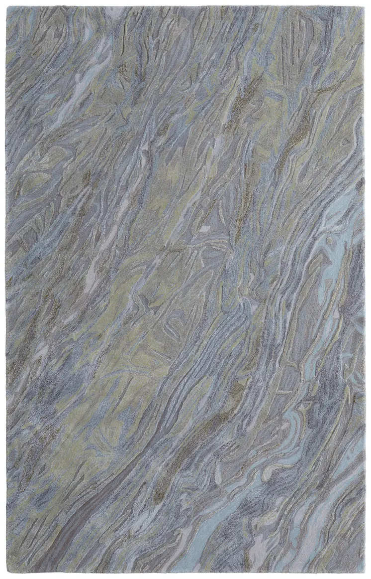 5' X 8' Blue Green And Gray Abstract Hand Tufted Area Rug