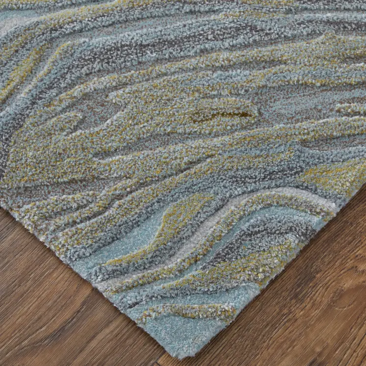 5' X 8' Blue Green And Gray Abstract Hand Tufted Area Rug