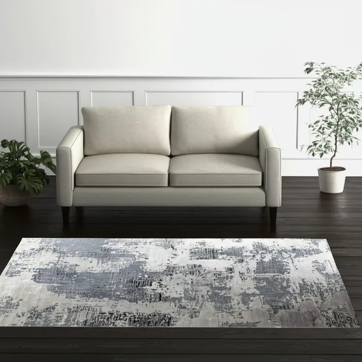 5' X 8' Blue And Ivory Abstract Hand Tufted Area Rug