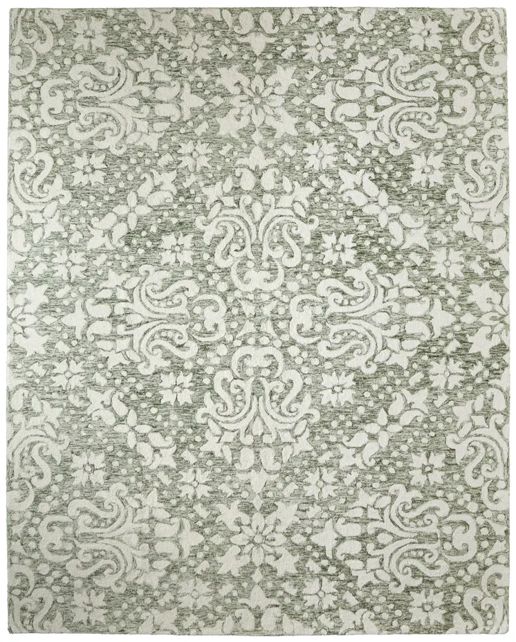 5' X 8' Ivory And Green Floral Hand Tufted Area Rug