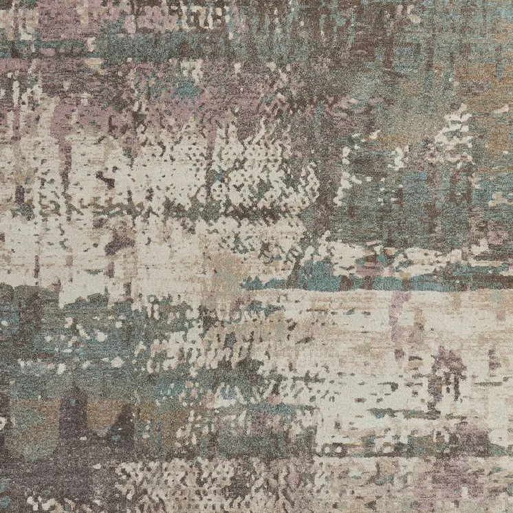 5' X 8' Ivory Blue And Purple Abstract Distressed Area Rug