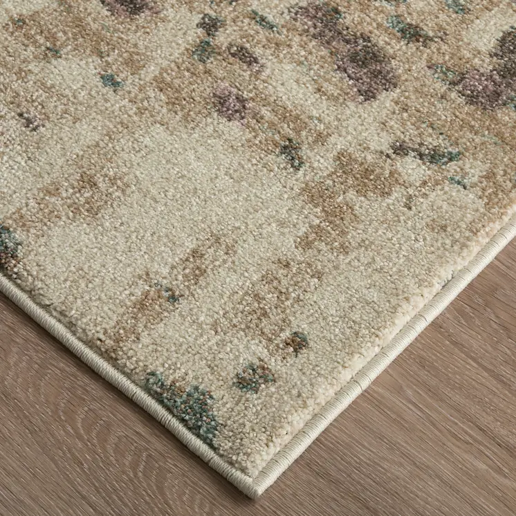 5' X 8' Ivory Blue And Purple Abstract Distressed Area Rug