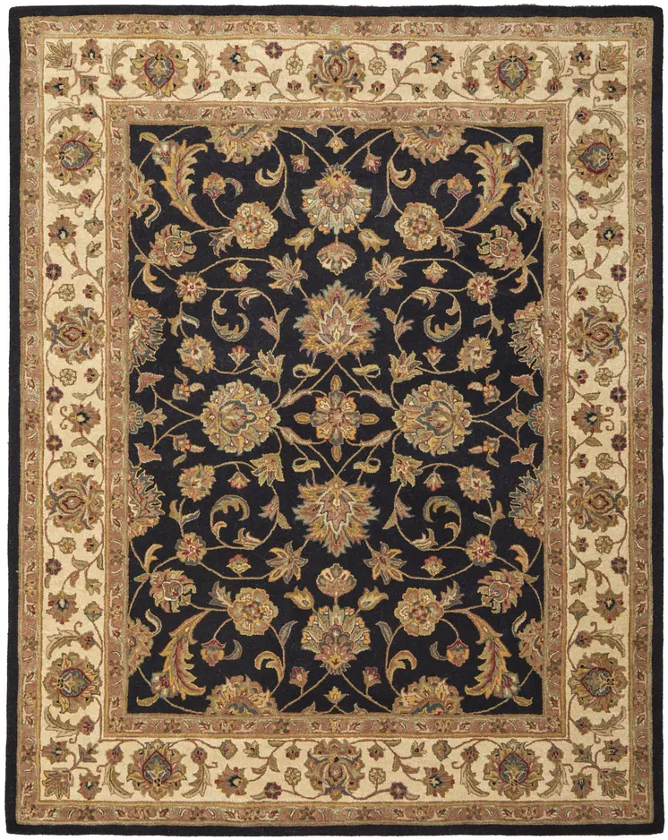5' X 8' Black Gold And Tan Oriental Hand Tufted Area Rug