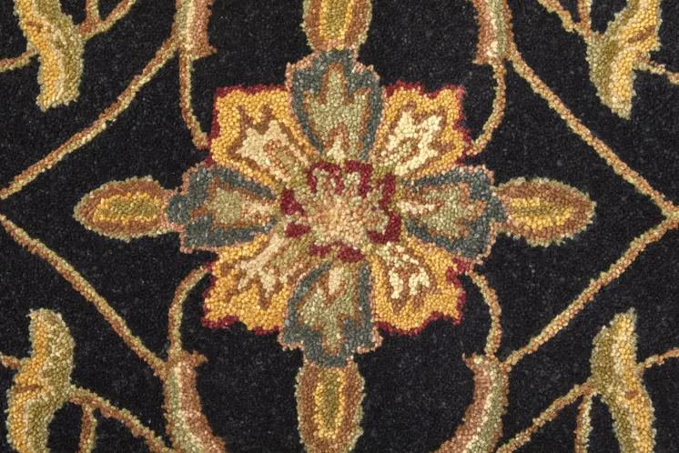 5' X 8' Black Gold And Tan Oriental Hand Tufted Area Rug