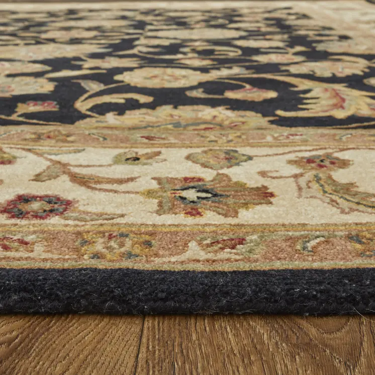 5' X 8' Black Gold And Tan Oriental Hand Tufted Area Rug