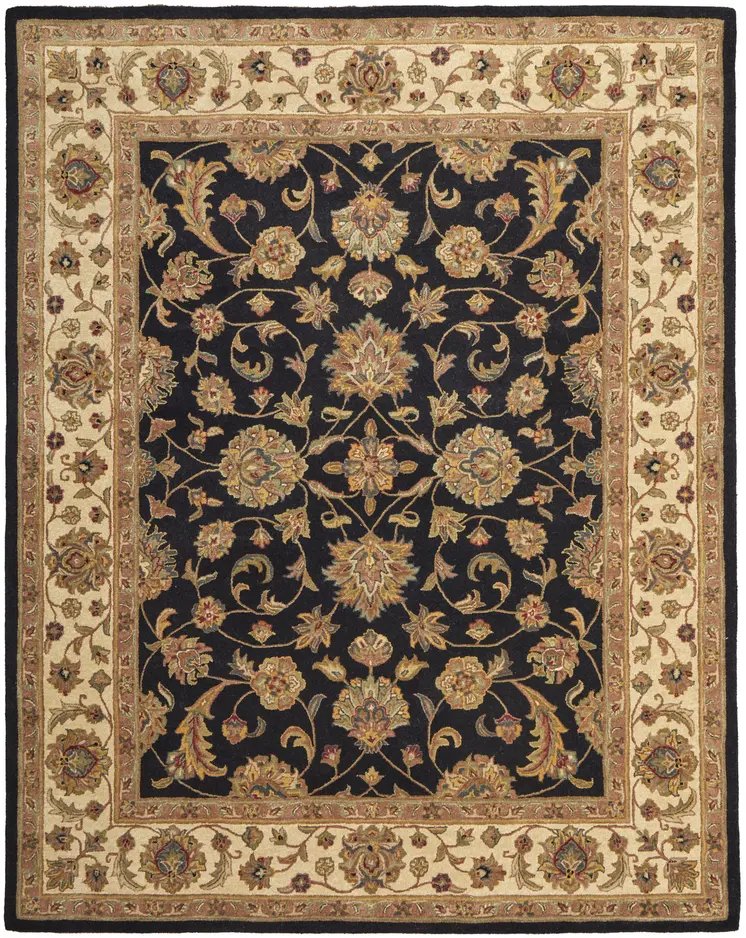 5' X 8' Black Gold And Tan Oriental Hand Tufted Area Rug