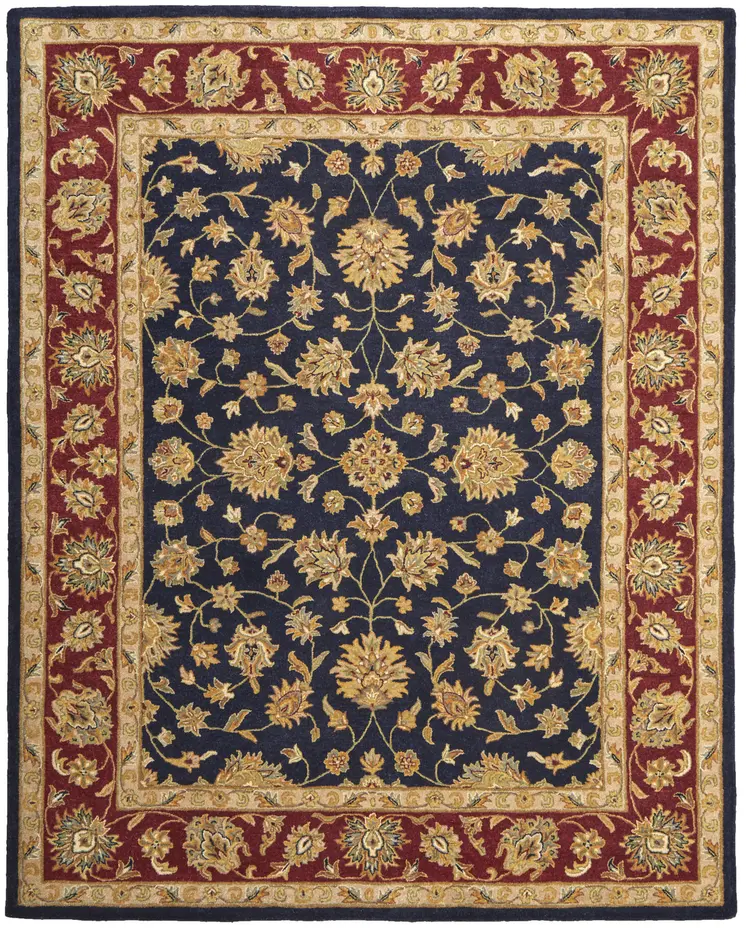5' X 8' Blue Red And Gold Oriental Hand Tufted Area Rug