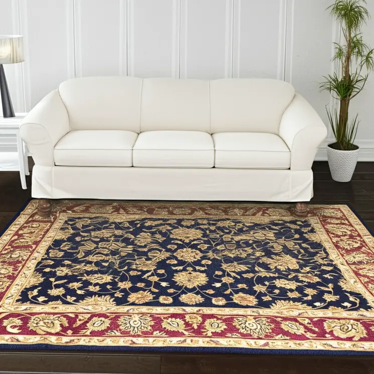 5' X 8' Blue Red And Gold Oriental Hand Tufted Area Rug