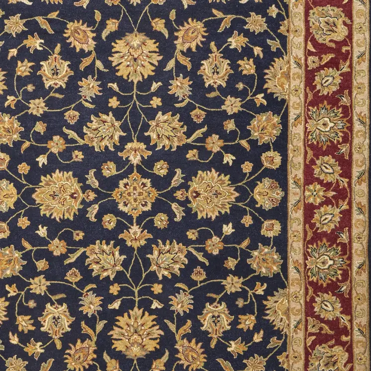 5' X 8' Blue Red And Gold Oriental Hand Tufted Area Rug