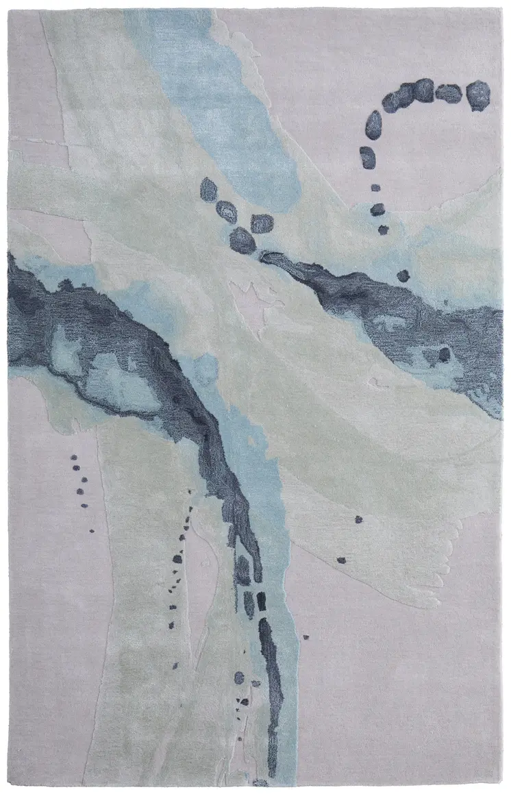 5' X 8' Green Blue And Ivory Abstract Hand Tufted Area Rug