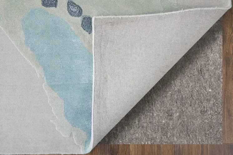 5' X 8' Green Blue And Ivory Abstract Hand Tufted Area Rug
