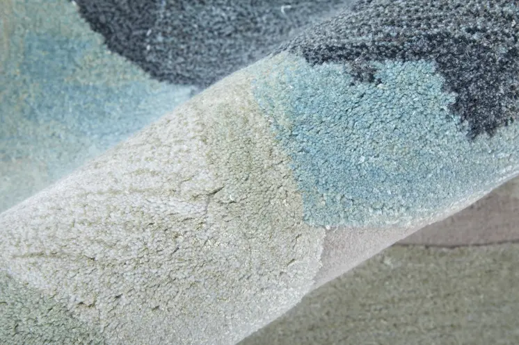 5' X 8' Green Blue And Ivory Abstract Hand Tufted Area Rug
