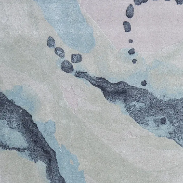 5' X 8' Green Blue And Ivory Abstract Hand Tufted Area Rug