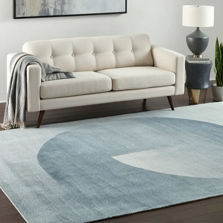 5' X 8' Blue And White Geometric Hand Tufted Area Rug