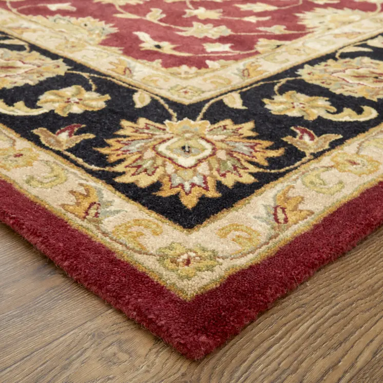 5' X 8' Red Black And Gold Oriental Hand Tufted Area Rug