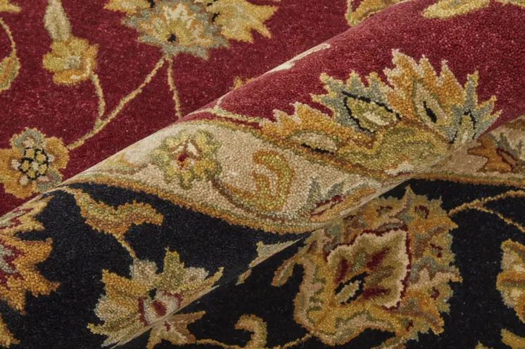 5' X 8' Red Black And Gold Oriental Hand Tufted Area Rug