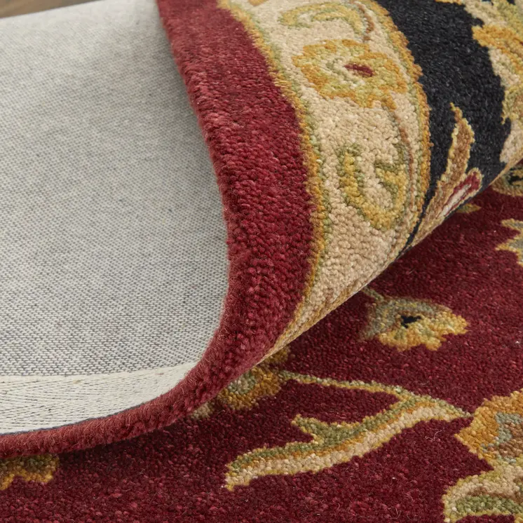 5' X 8' Red Black And Gold Oriental Hand Tufted Area Rug