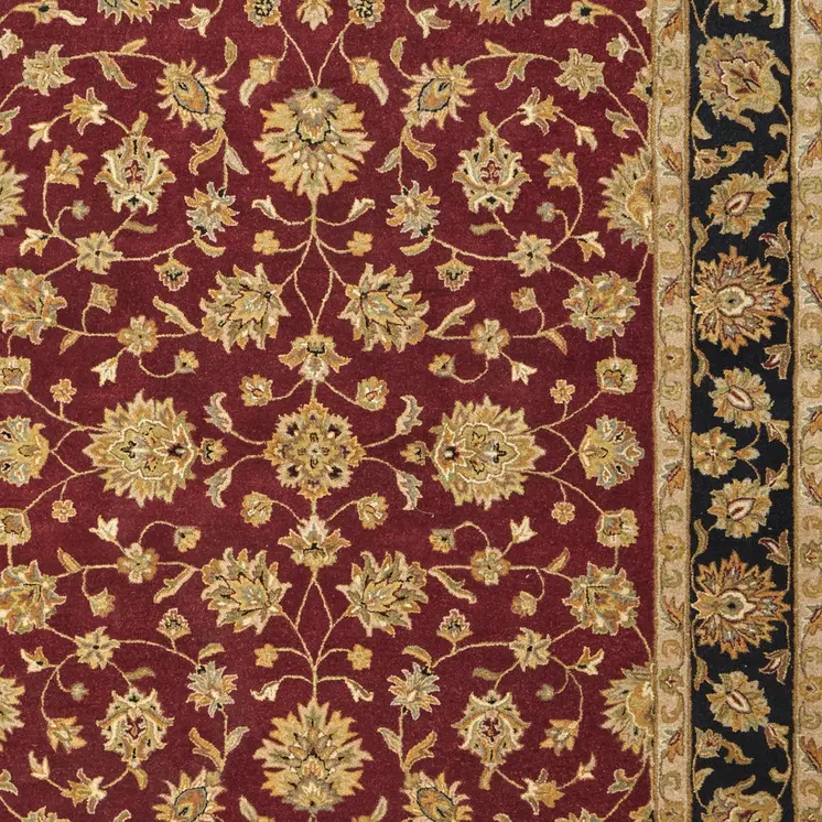 5' X 8' Red Black And Gold Oriental Hand Tufted Area Rug