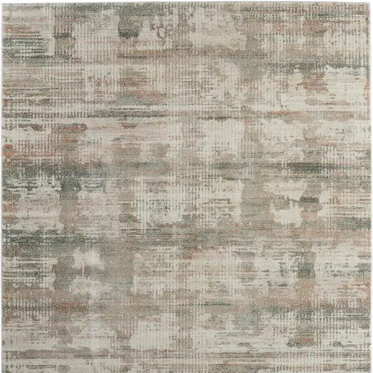 5' X 8' Ivory Gray And Green Abstract Distressed Area Rug