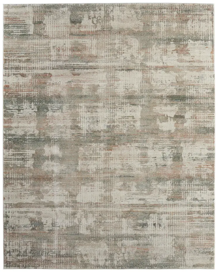 5' X 8' Ivory Gray And Green Abstract Distressed Area Rug