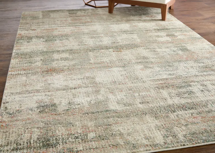 5' X 8' Ivory Gray And Green Abstract Distressed Area Rug