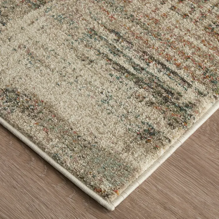 5' X 8' Ivory Gray And Green Abstract Distressed Area Rug