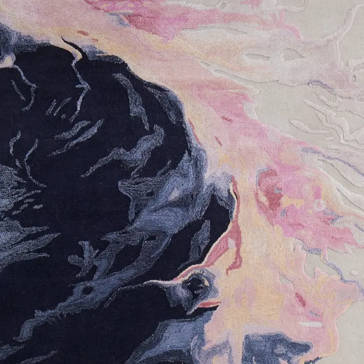 5' X 8' Pink Blue And Ivory Abstract Hand Tufted Area Rug