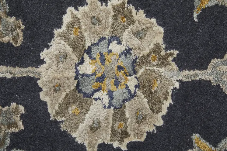 5' X 8' Blue Silver And Gray Floral Hand Tufted Area Rug