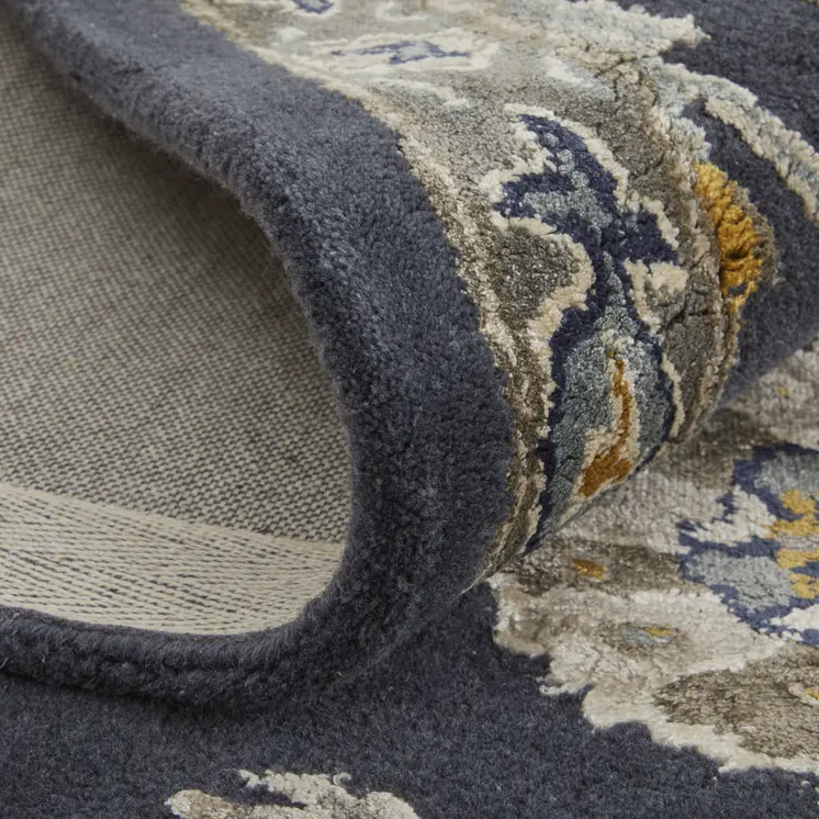5' X 8' Blue Silver And Gray Floral Hand Tufted Area Rug