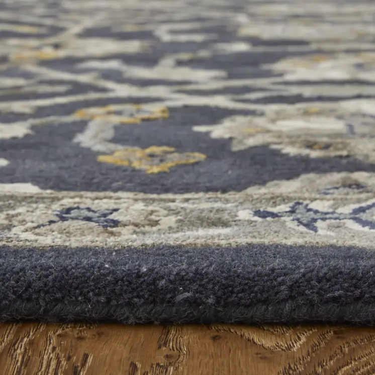 5' X 8' Blue Silver And Gray Floral Hand Tufted Area Rug