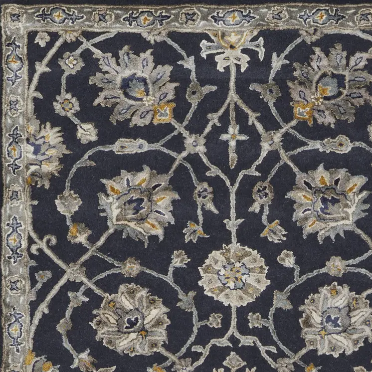 5' X 8' Blue Silver And Gray Floral Hand Tufted Area Rug