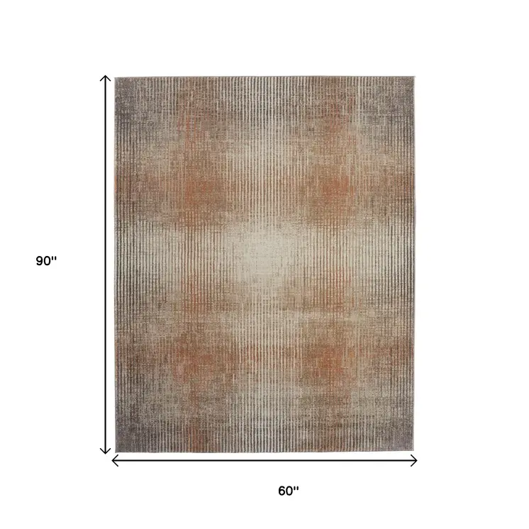 5' X 8' Ivory Taupe And Pink Abstract Area Rug